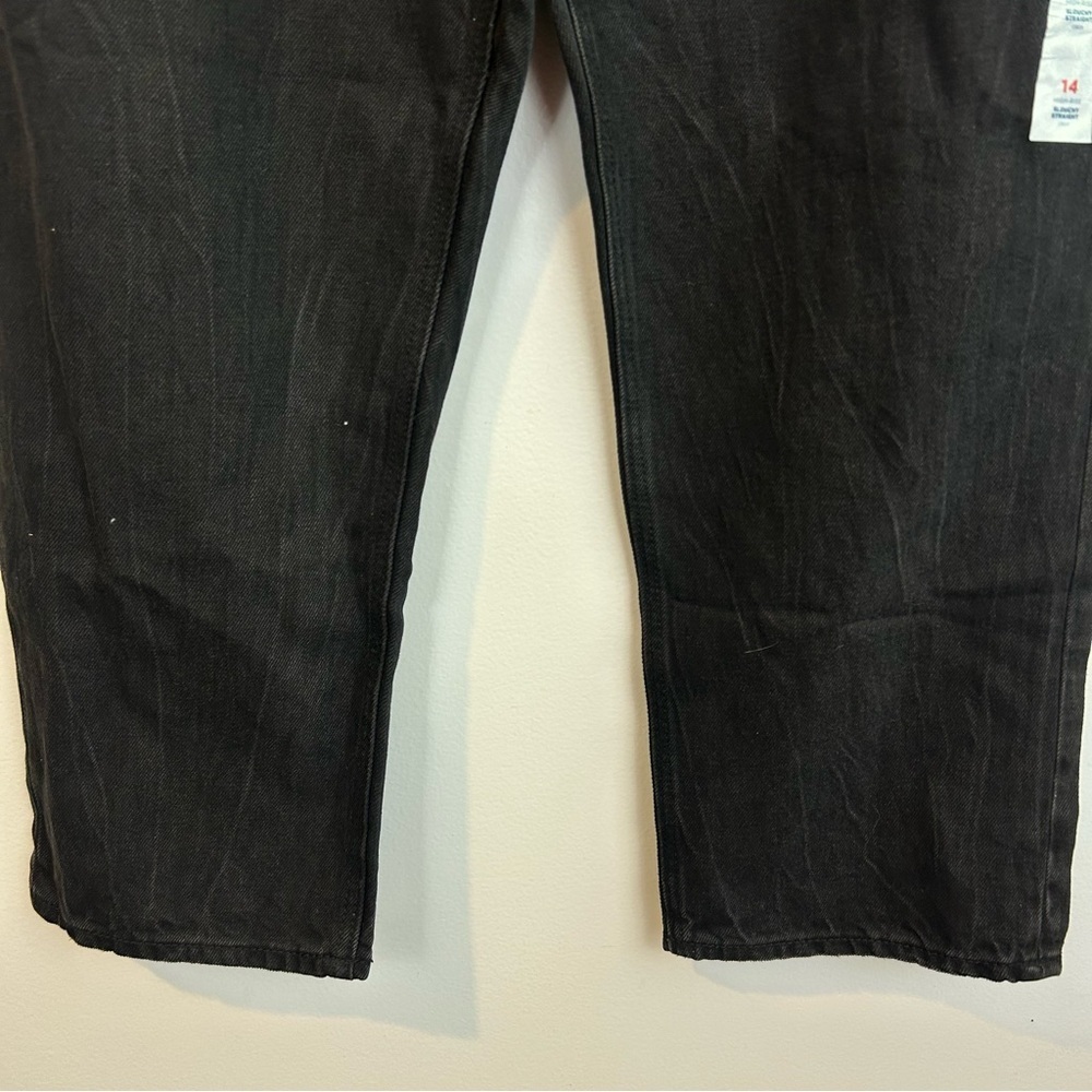 NWT Old Navy Black High Rise Slouchy Straight Distressed Black Denim Jeans Sz 14 - Picture 11 of 11